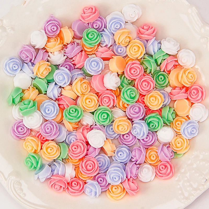 50Pcs 3D Mini Flower Resin Flatback Accessories Lotus Rose Planar Craft Phone Patches DIY Arts And Crafts Material