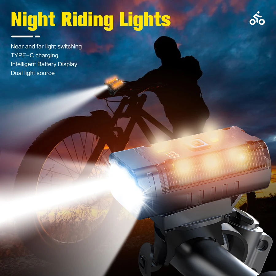 Heinast LED Portable Flashlight Power Display Function USB Charging Multifunctional Waterproof Bicycle Light Bicycle Accessories