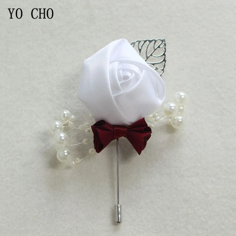 YO CHO-Flor De Corsage De Casamento Para Homens, Rosa De Seda, Noivo Boutonniere, Buttonhole Pin, Planejador De Casamento, Flor De Corsage De Casamento