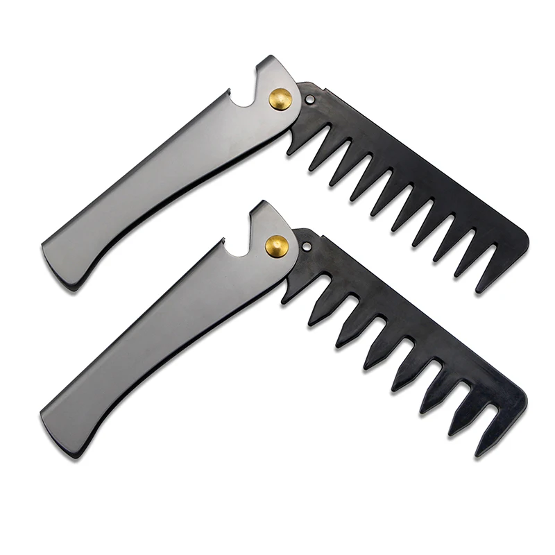 Men Retro Oil Head Comb Portable Folding Stainless Steel Comb Hairdressing Styling Round Teeth Comb Texture Modeling Steel Comb