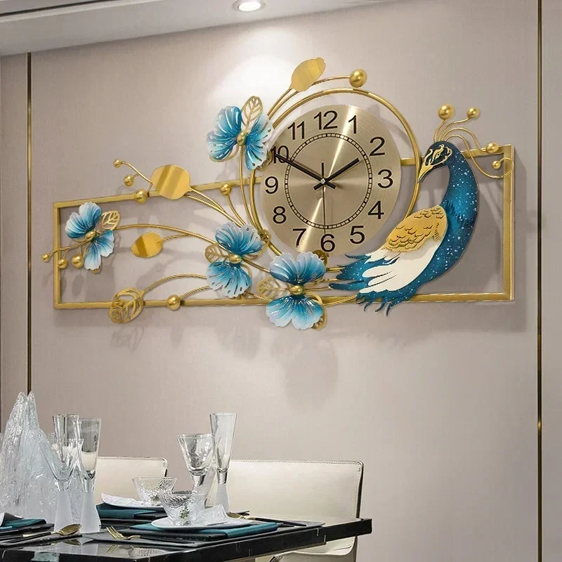 Artistic Peacock Wall Clock Modern Luxury Clock Decoration Creative Digital Silent Wall Clock for Large Living Room YX456TB