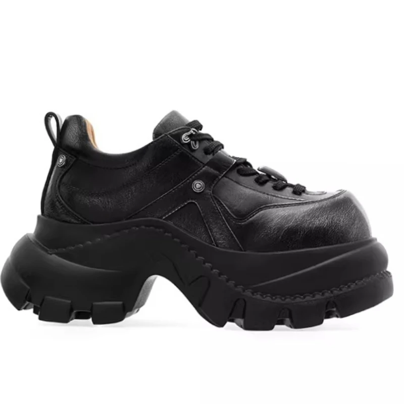 Retro Metal Dad's Shoes for Women's Thick Soled Height Increasing Leather Shoes Comfortable and Versatile Casual Casual Loafers