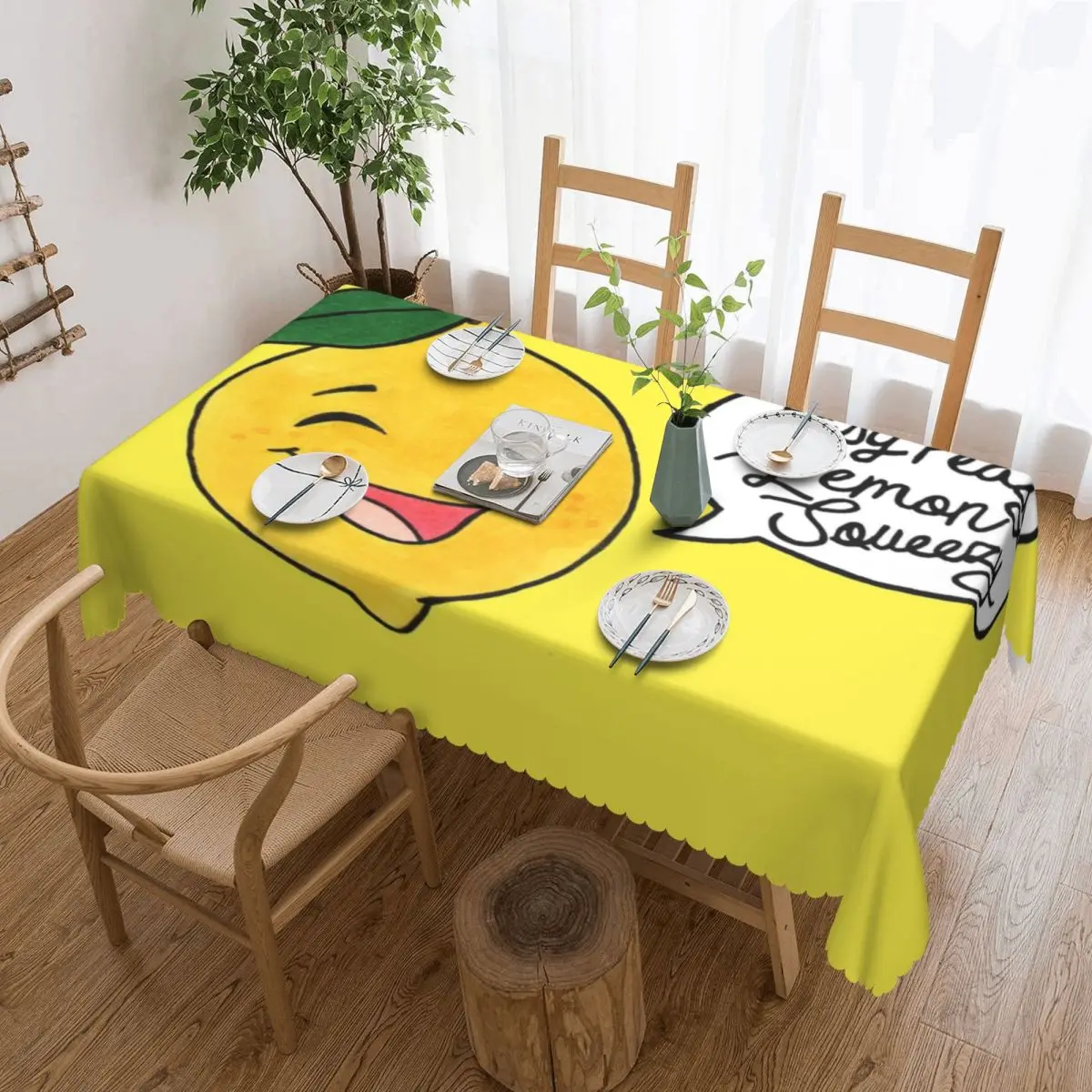 Custom Easy Peasy Lemon Squeezy Rectangular Tablecloth Oilproof Table Cloth Citrus Fruit Table Cover