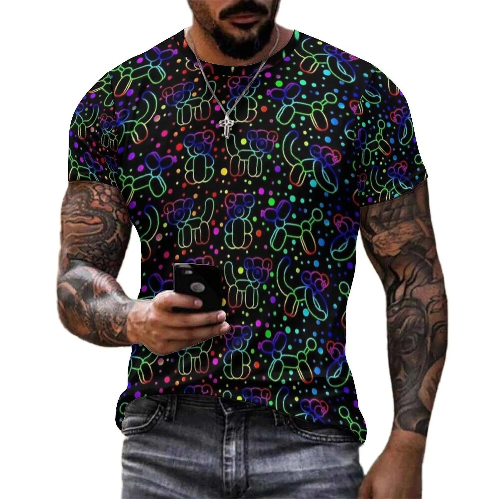 Balloon Animal Confetti Black Print T-Shirt  Funny T Shirts O-Neck Trendy Tee Shirt Summer Men Graphic Tops 4XL 5XL 6XL