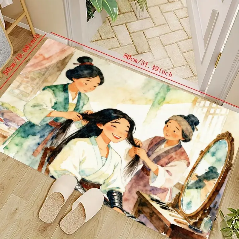 

1 шт., напольный коврик принцессы в стиле аниме Мулан Диснея, 50x80 см (19,68x31,49 дюйма), нескользящий мягкий коврик с акварельным рисунком, с тре