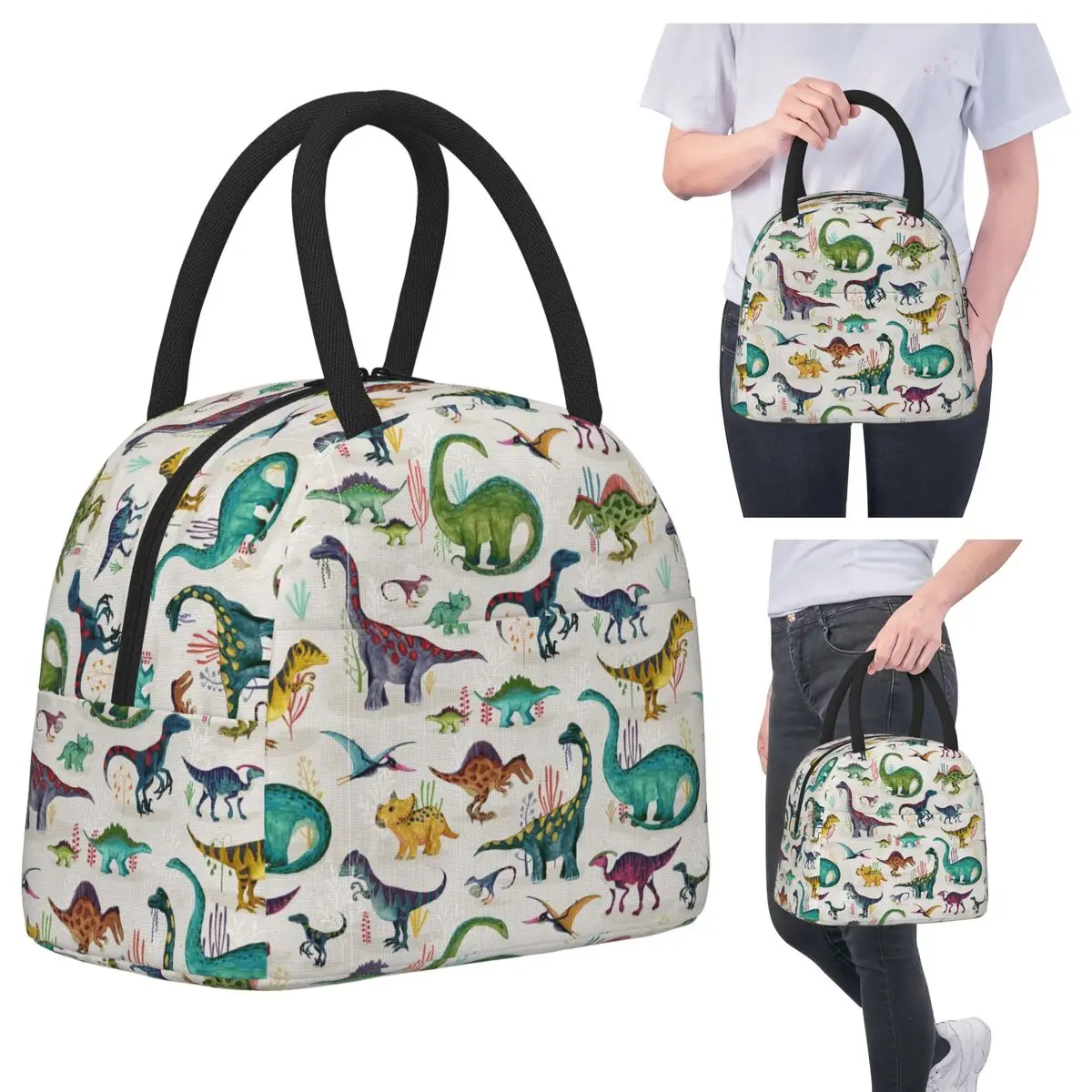 

Bright Dinosaurs Insulated Lunch Bag for Kids School Cooler Thermal Food Box Tote Leakproof Lunch Boxes Container