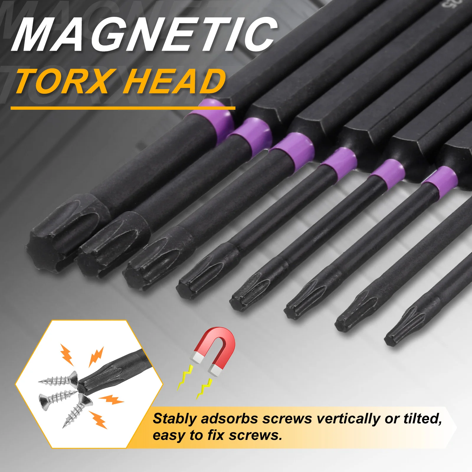 T7-T55 Magnetic Torx Head Impact Screwdriver Bits 1/4