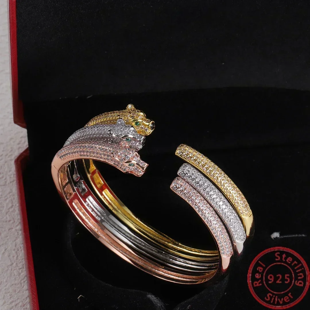 

S925 Sterling Silver Carti Classic Leopard Print Pavé Diamond Bracelet 2025 New Fashion Women's Bracelet Women's Jewelry Gift