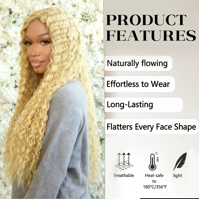 Smilegirl 613 Deep Wave Bundles Blonde Human Hair Bundles Brazilian Hair Weave Bundle 10-30 Inch Blonde Deep Wave Hair Extensions for Beginners