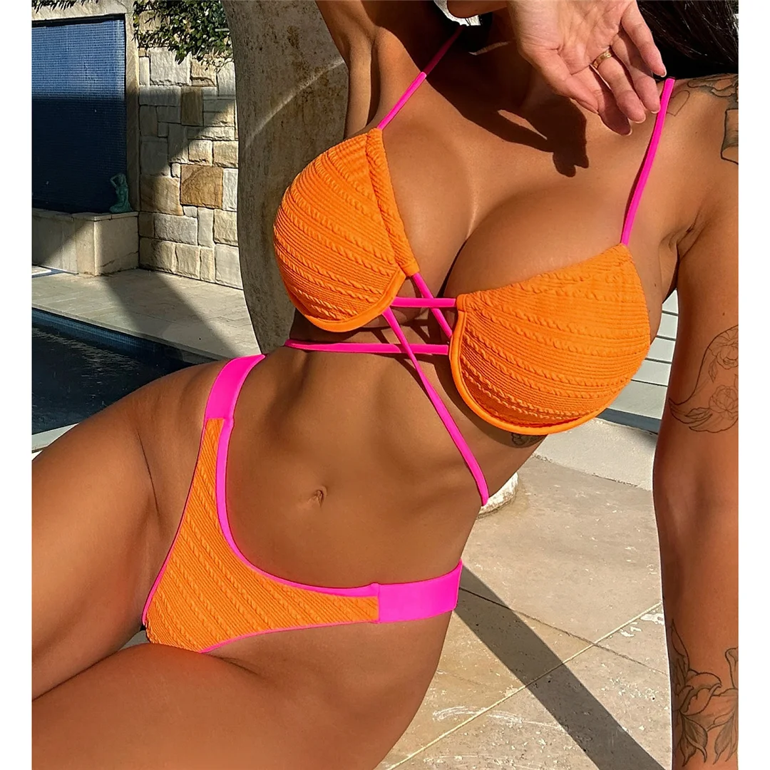 Sexy, mit Bügeln versehener, brasilianischer Bikini, Damen-Badeanzug, zweiteiliges Bikini-Set, Badebekleidung, Badeanzug, Modell V5874. – Detail 7