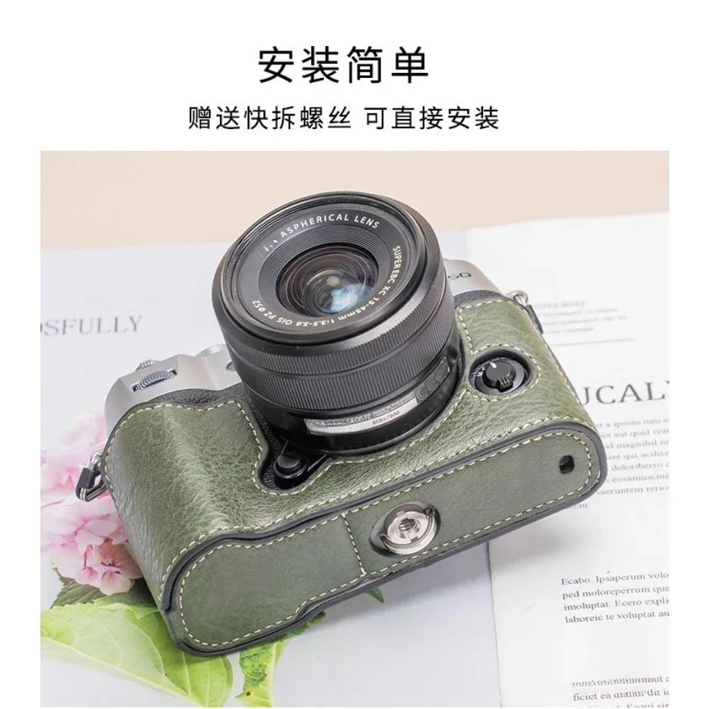 X-T50 Micro-single Camera bag ,For FUJIFILM XT50 Leather case Portable half set,Shoulder camera bag Case+1PCS Free Tempered Film