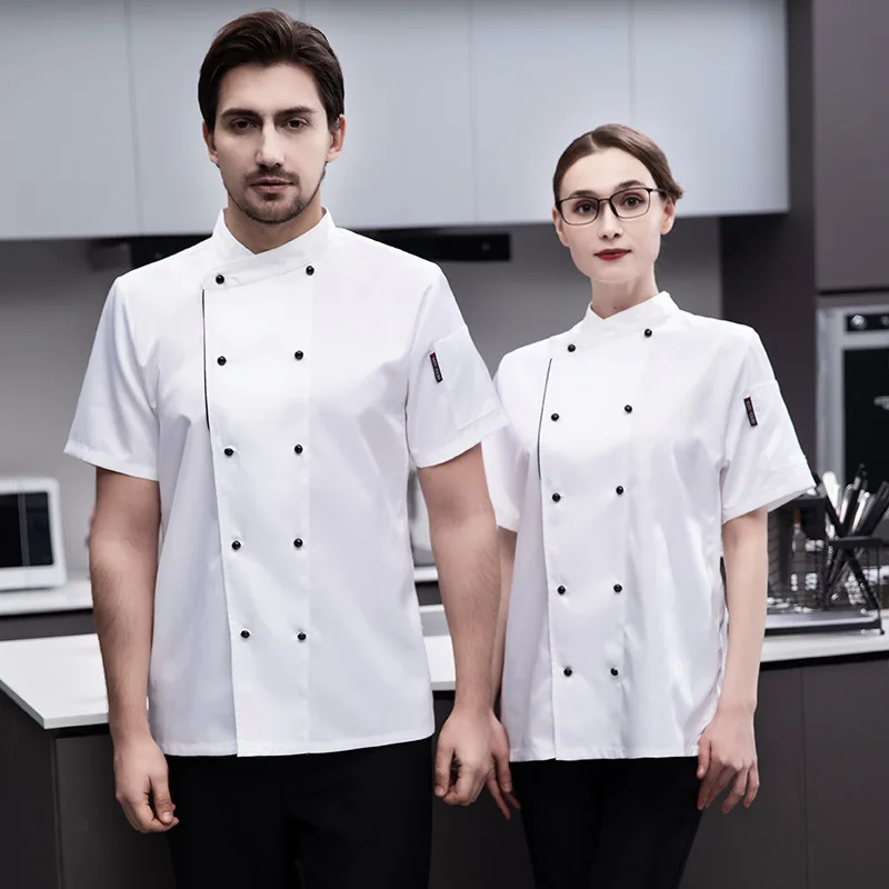 New Chef Overalls Men's Short-Sleeved Back Kitchen High-End Restaurant Breathable Baking Long-Sleeved Clothes Dining Restaurant