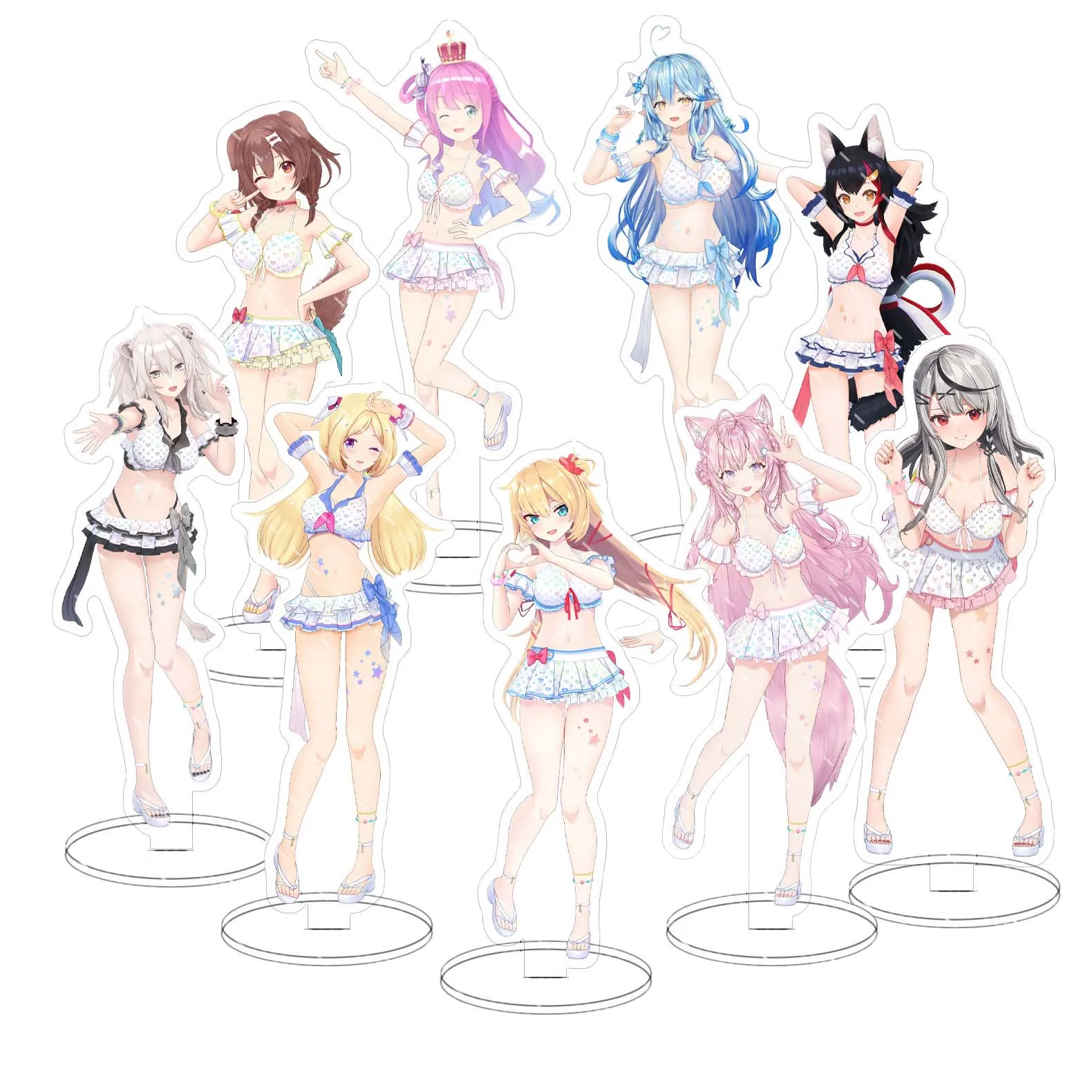 Swimsuit Party Time Hololive Vtuber Anime Figures Cosplay Acrylic Stands 15cm Model Mococo Kobo Ayame Desk Decor Standing Sign G