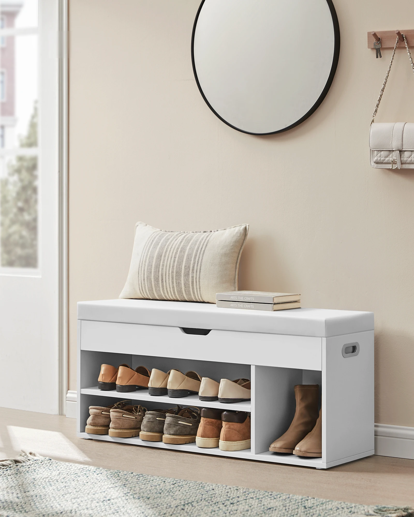 VASAGLE shoe bench, with storage space, 100x30x44 cm (L X W X H)