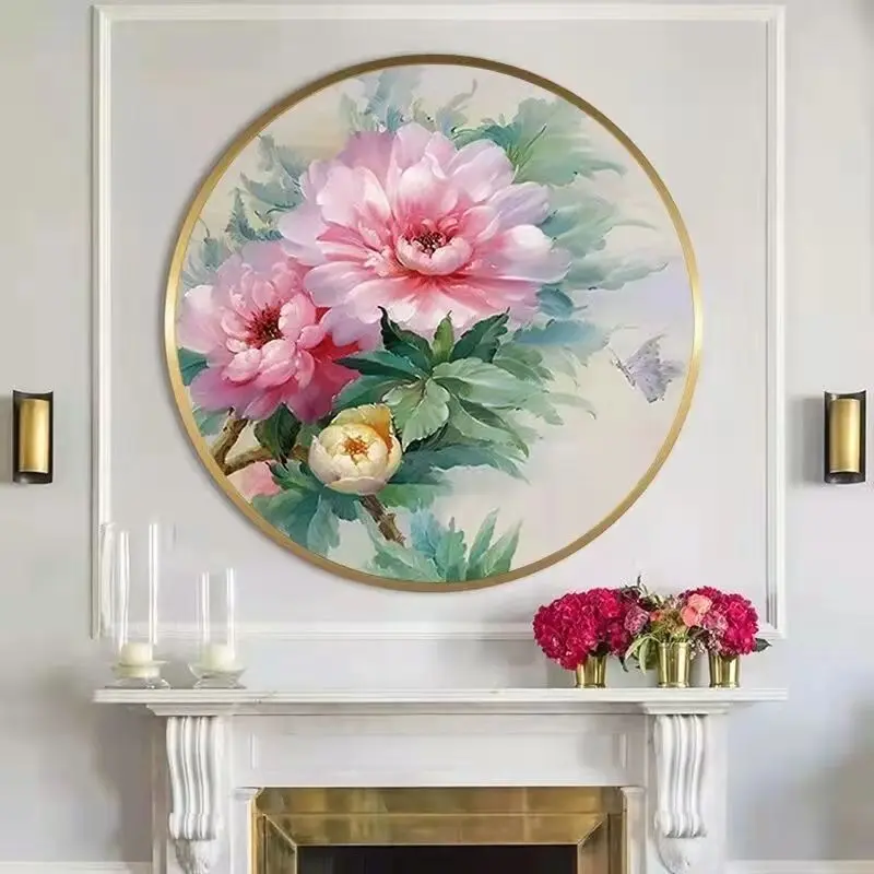 

Handmade cross stitch finished product with peony and peony flowers blooming, rich and noble, small circular flowers,