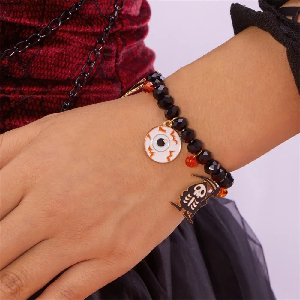 

Funny Gothic Pumpkin Pendant Bracelets Resin Zinc Alloy Halloween Hand Chain Elastic Crystal Crystal Beaded Bracelet Accessories