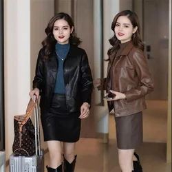 Black Leather Coat Women Spring Autumn Winter Fashion Korean Loose Short PU Leather Jacket Female Casual Wild Soft Tops 4XL