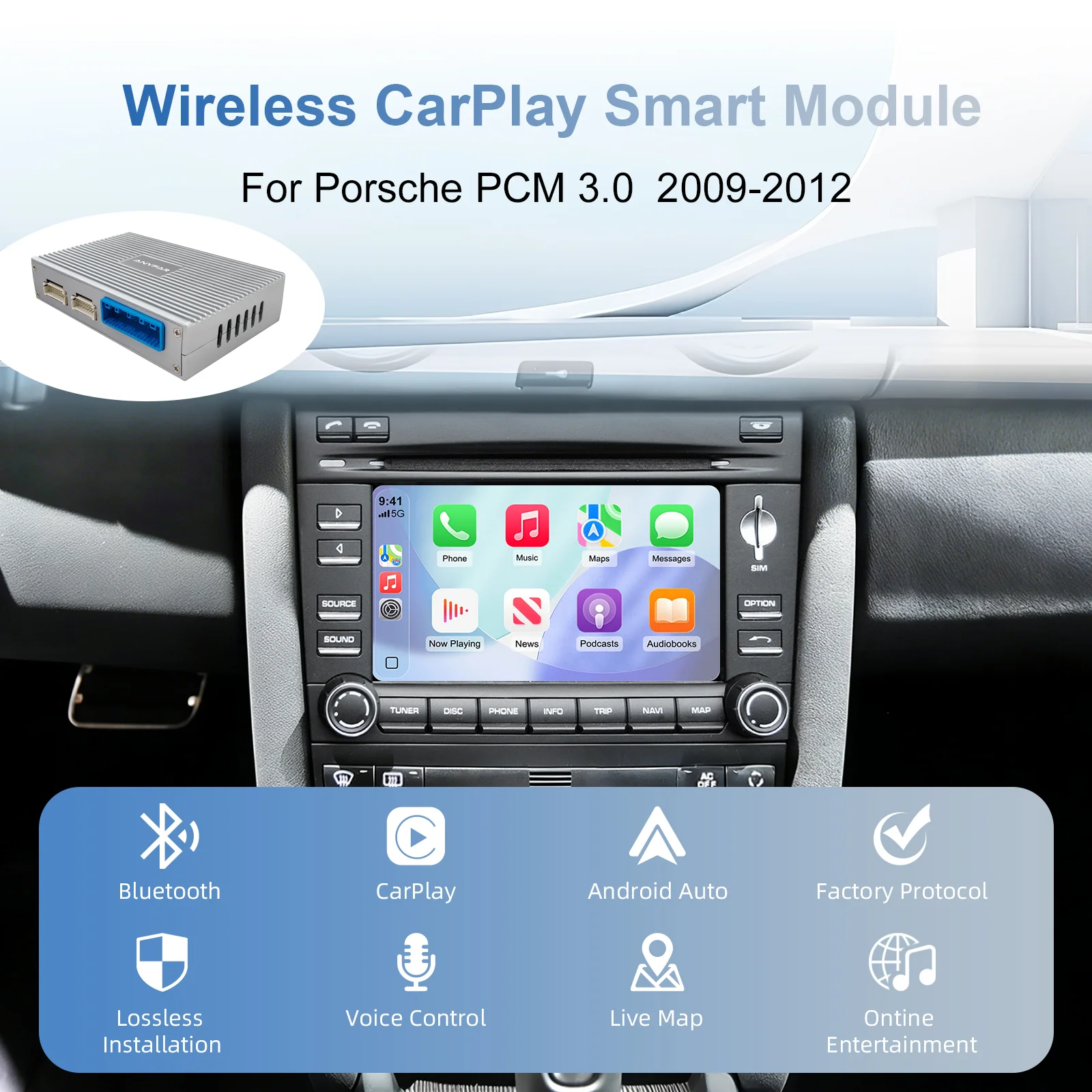 EzoneTronics for Porsche 911 Cayenne Cayman Boxster Panamera 2009-2012,Wireless CarPlay & Android Auto Retrofit Kit for PCM 3.0
