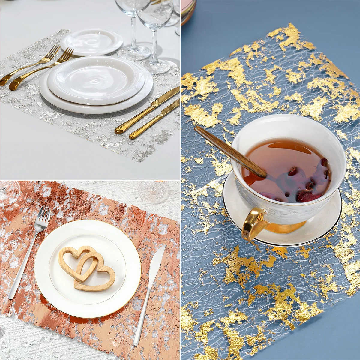 Metallic Foil Placemat Square Rose Gold Dinner Table Mates Disposable Table Mats for Wedding Birthday Party Home Decorations