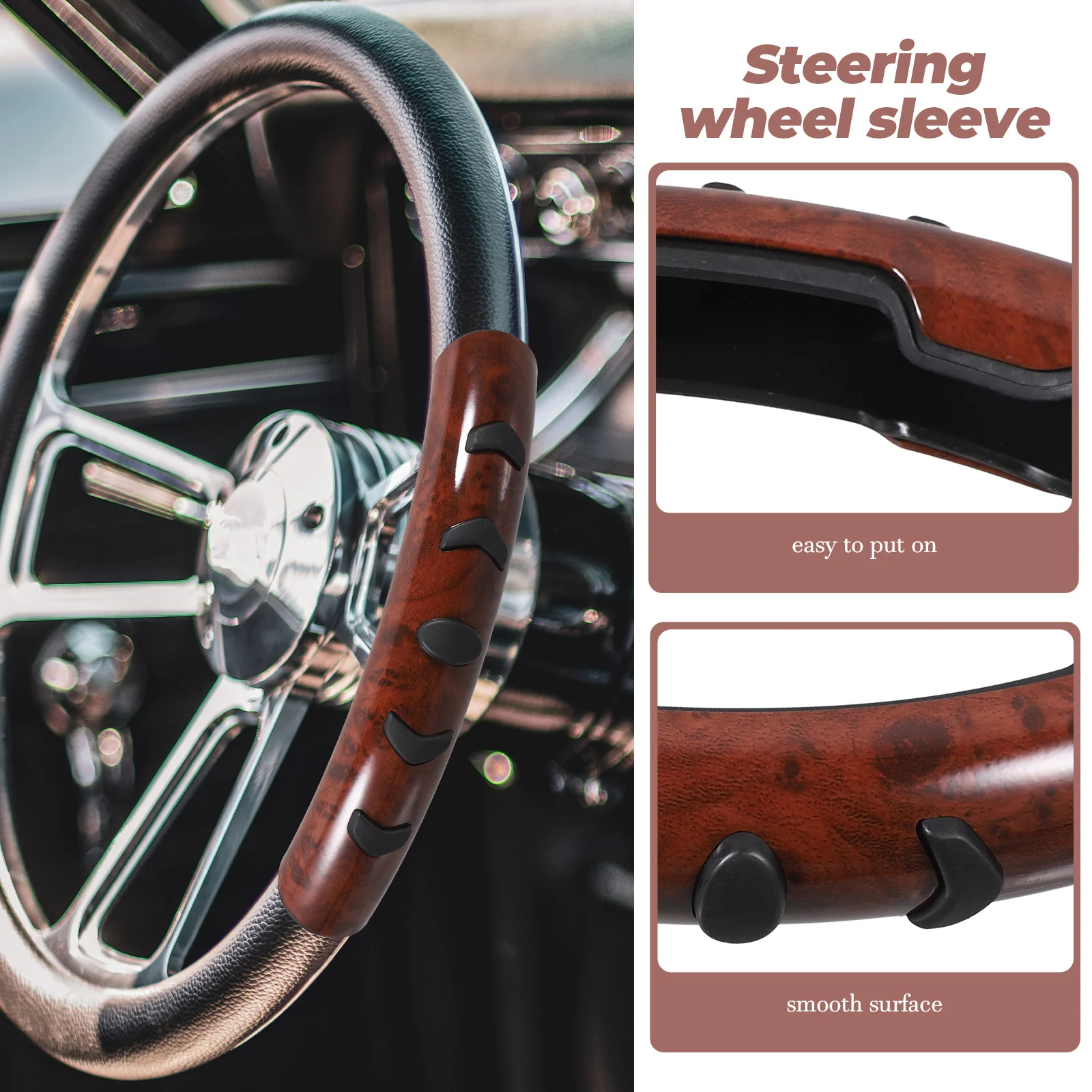 

Non-Slip Steering Wheel Cover Peach Wood Grain Four Season Protector Sleeve Car Accessory Durable Comfortable Anti-Skid Design