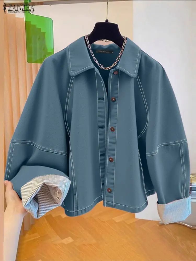 

ZANZEA модные куртки женские с длинным рукавом однобортные повседневные пальто 2023 осень однотонные карманы уличная одежда пальто с карманами