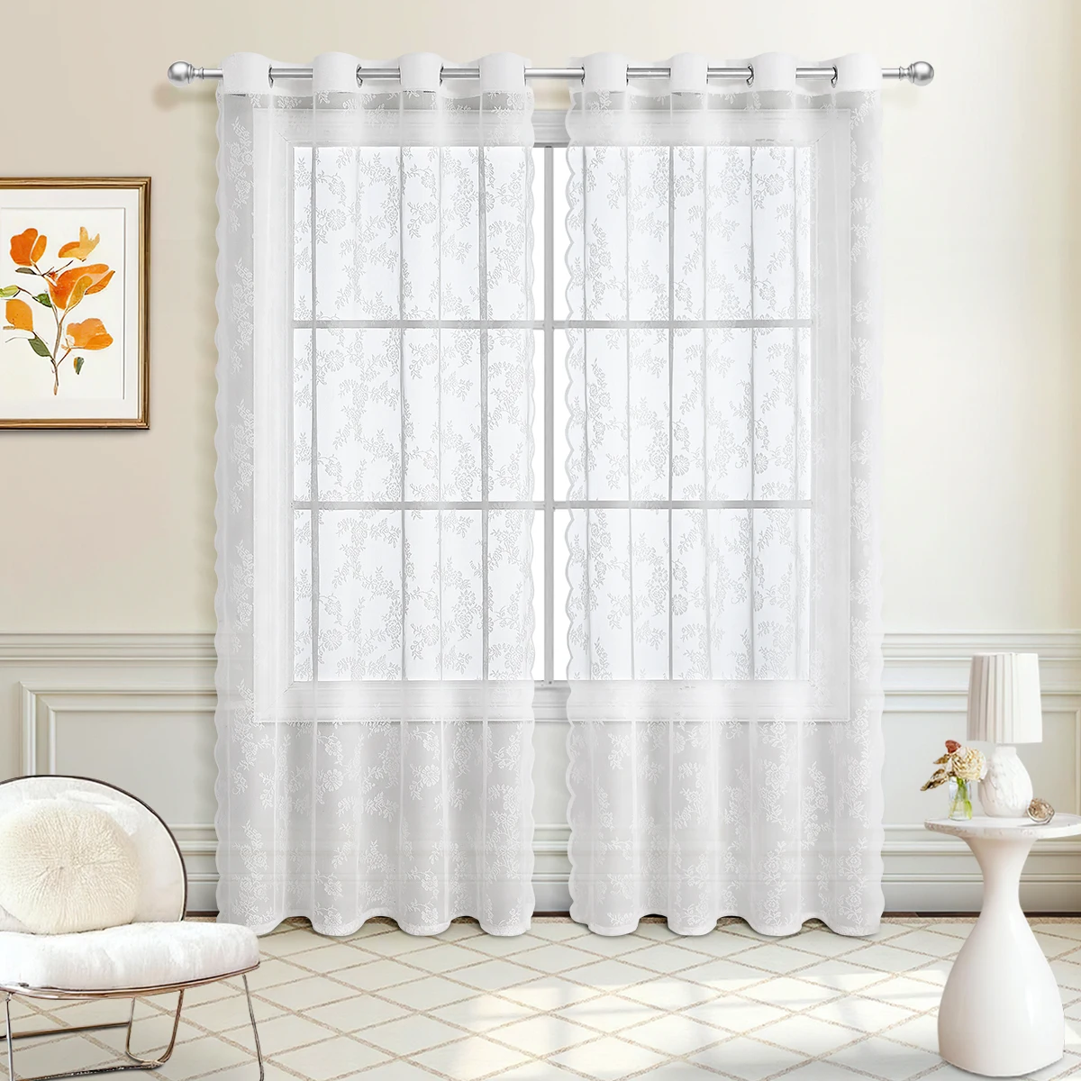 1pc Romantic Curtain with Floral Patterns, Window Curtains for Living Room Bedroom, Grommet Top Summer Curtains