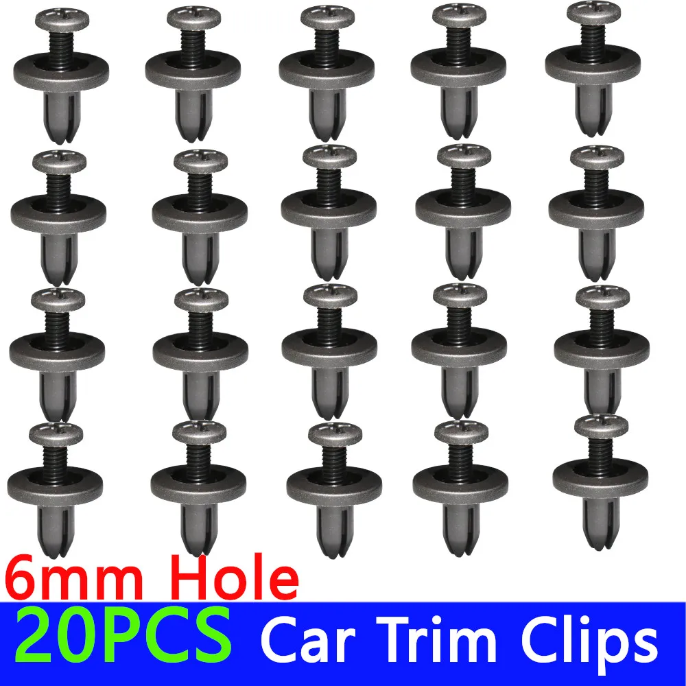 6mm 8mm Hole 20/10Pcs Plastic Auto Fasteners Rivets Clips Car Bumper Door Panel Fender Universal for All Cars Screw Rivet Clamp