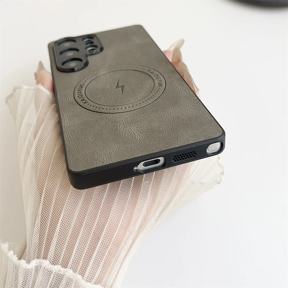 Lightning Magnetic Thin Sheepskin Leather Case for Samsung Galaxy S25 Ultra Plus S25 Edge A56 A55 A54 A36 A06 Shockproof Cover