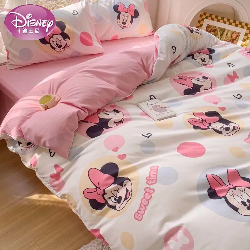 Disney Washed Bedding Set 4 Pcs Set Stitch Thin Quilt Cover 2 Pillowcases Flat Sheet Winnie the Pooh Four Seasons Universal