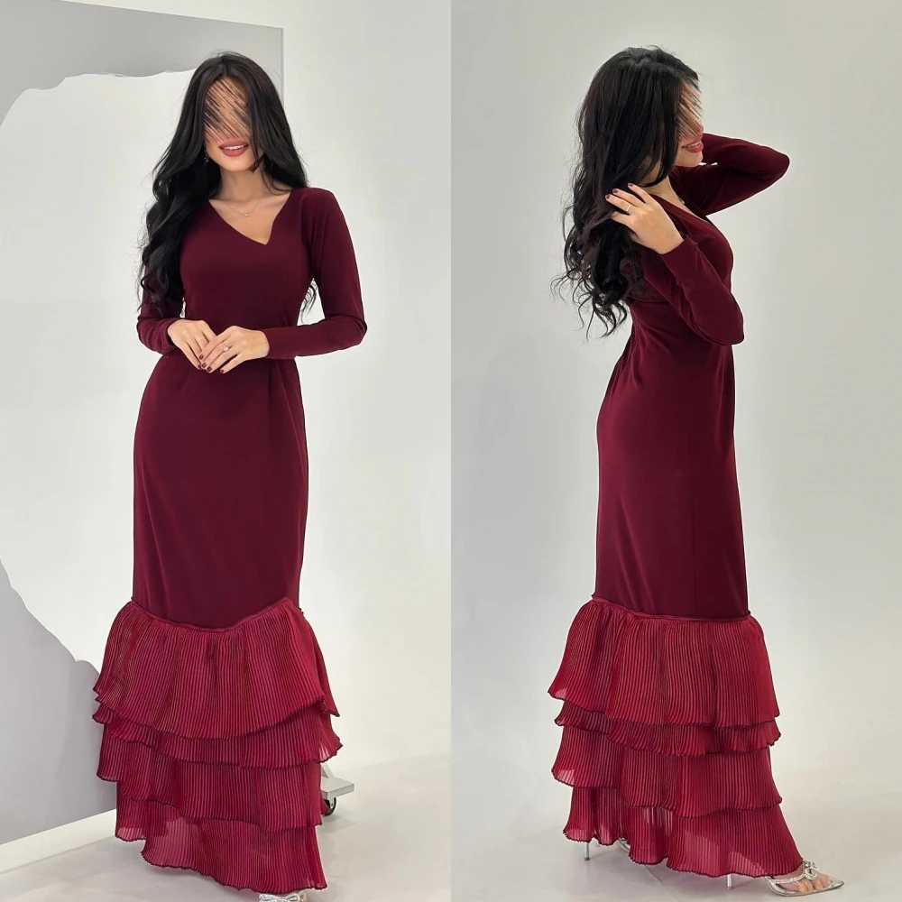 CustomizedJiayigong Modern Style V-Neck Trumpet / Mermaid Tiered Floor-Length S Bespoke Occasion Dresses Prom