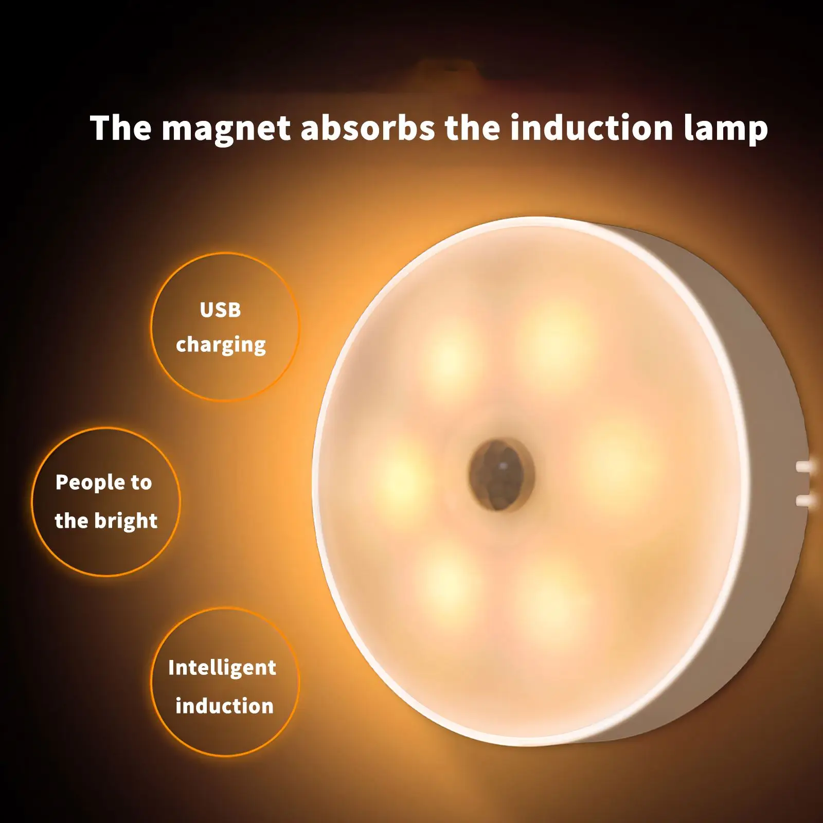 Luzes noturnas LED com sensor de movimento USB, ímã, lâmpada, luz de emergência para armário, armário, armário, armário, lâmpadas de indução corporal