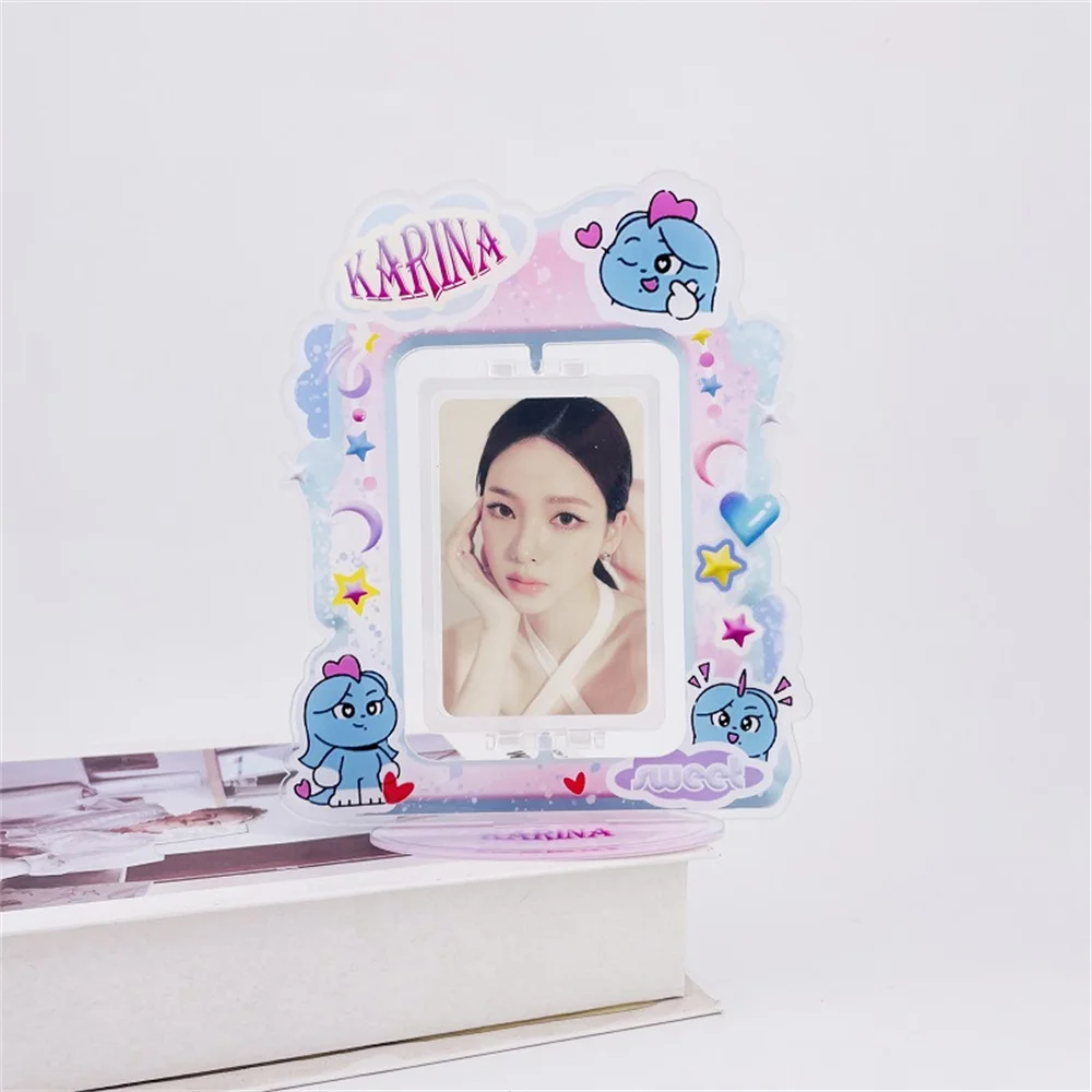 Kpop Idols WINTER RIIZE Card Seelve Rotating Signboard Desktop Standing Card Display Rack Double Sides Printing ITZY Fans Gifts