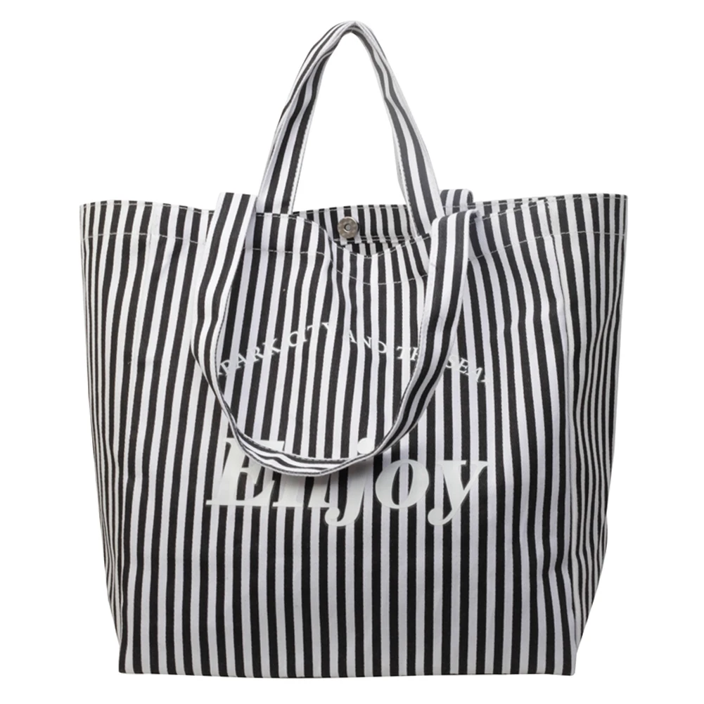 

Striped Canvas Casual Tote Bag Lightweight Top Handle Bag Soft Fashion Handbag Weekender Beach Bag for Women