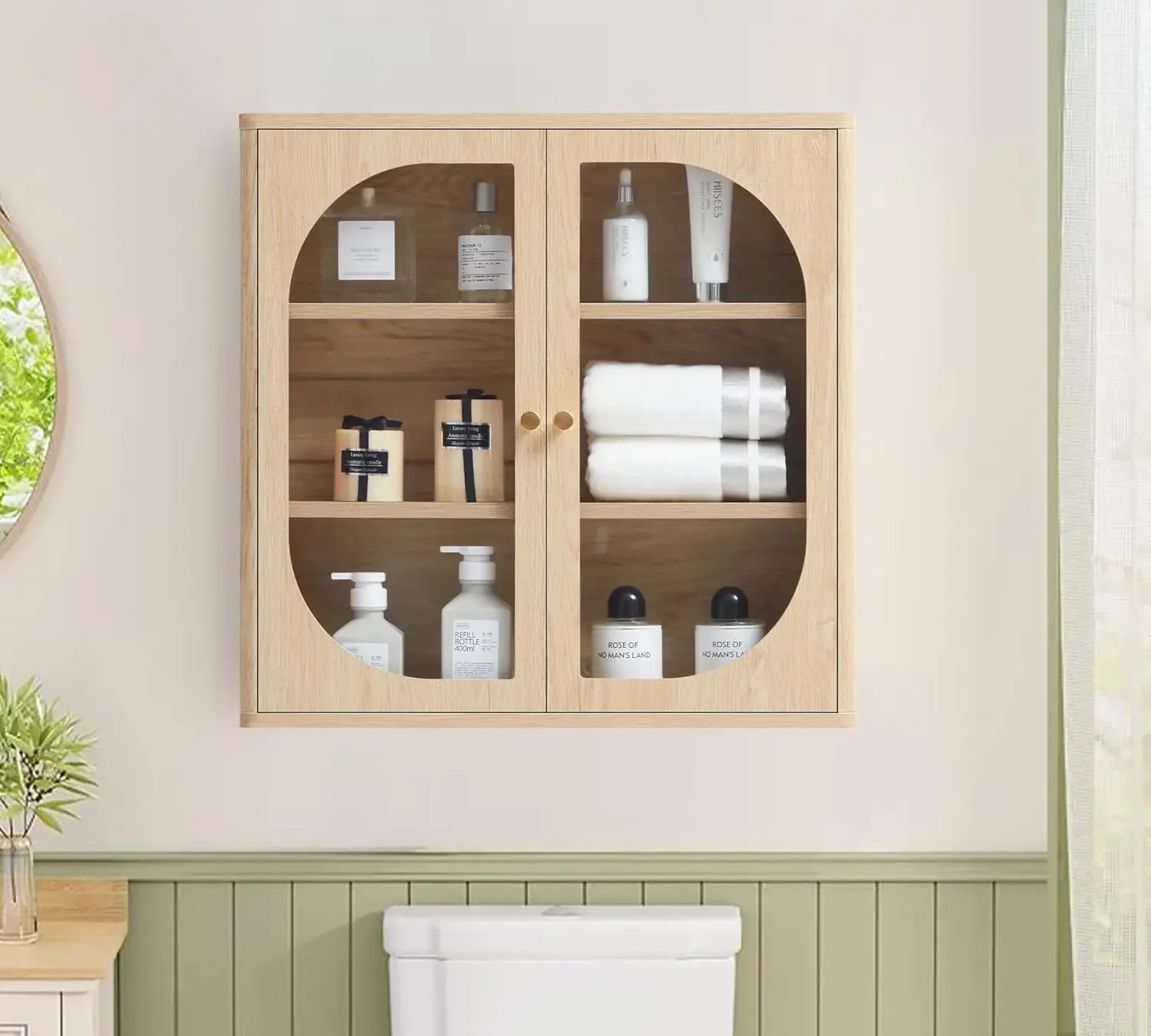 

Wall Cabinet, Wooden Organizers and Storage with Acrylic Door and Adjustable Shelf, Over The Toilet Storage Medicine Cabinets