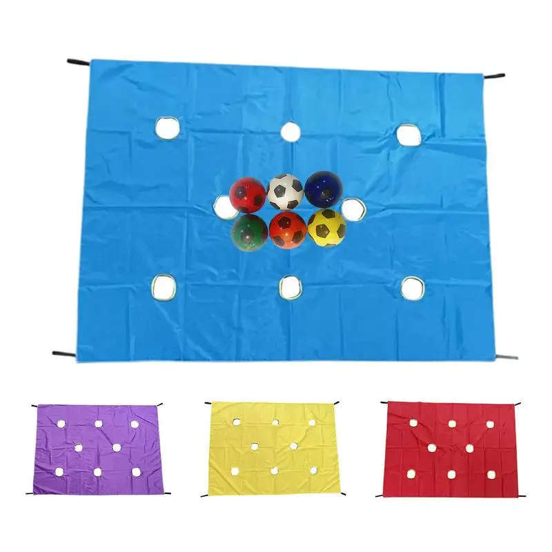 

Hole Tarp Team Building Game Oxford cloth with 6pcs Footballs Teamwork Group Exercise Activities Outdoor Toys for School