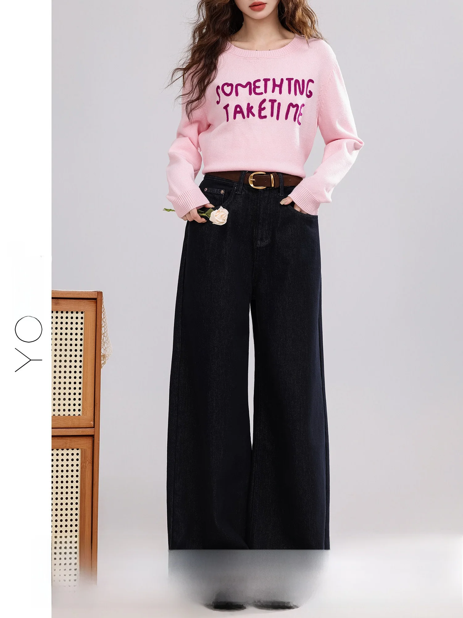 

Женские джинсы Deep Blue Retro Commuter с широкими штанинами, утолщенные, выцветшие, с высокой талией, на молнии, однотонные, осенне-зимние, из хлопкового денима