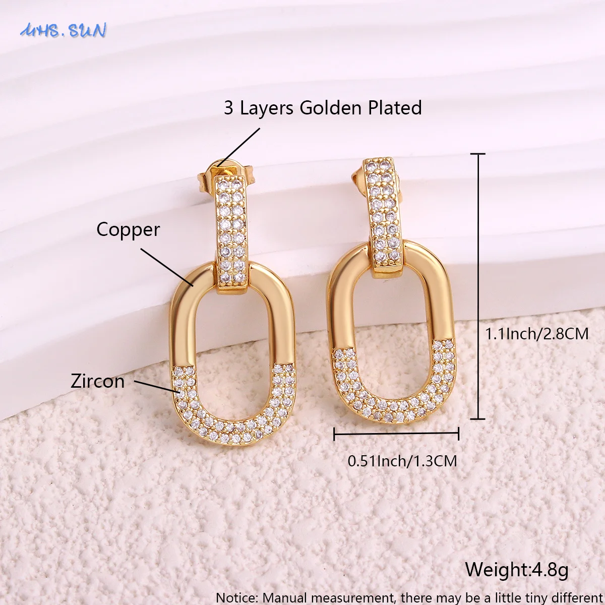 MHS.SUN New Zircon Hollow Oval Design Drop Earrings Gold Color Geometric O Shaped Earrings for Women Girls Fashion Jewelry Gift