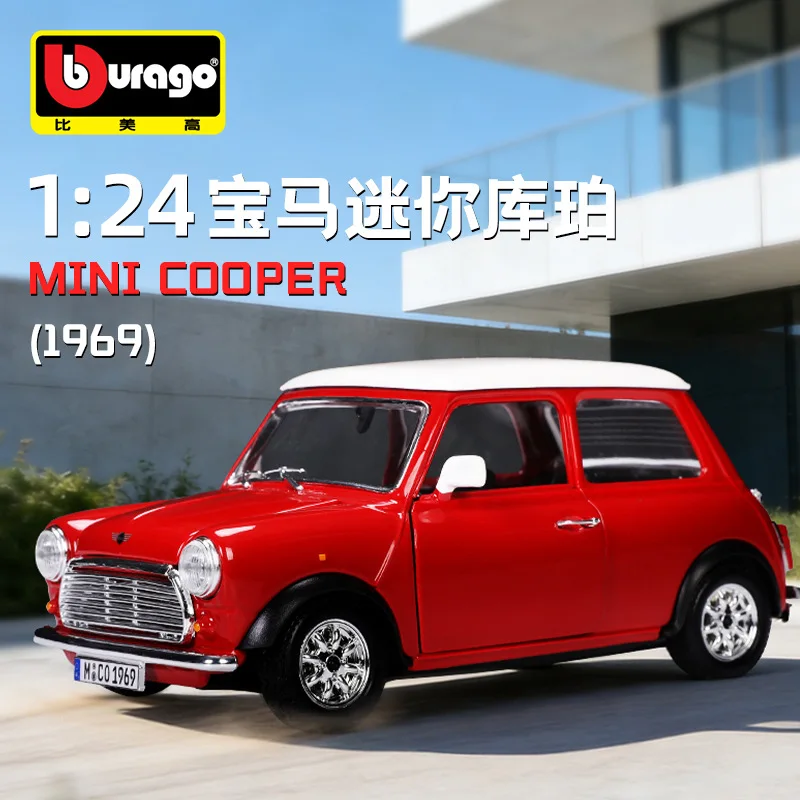 

Металлическая модель автомобиля Bburago для коллекционеров, масштаб 1:24, BMW Mini Cooper 1969, имитационная модель из сплава, оптовая продажа