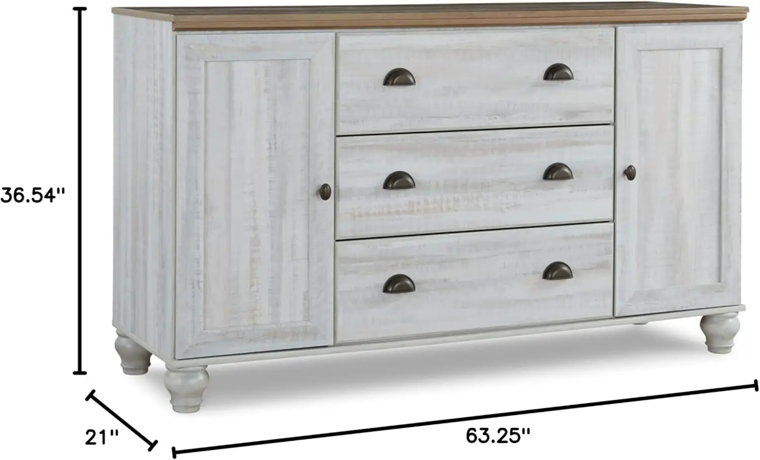 Haven Bay Farmhouse Dresser with Adjustable Shelves, White & Light Brown  bedroom furniture  makeup vanity table with mirror