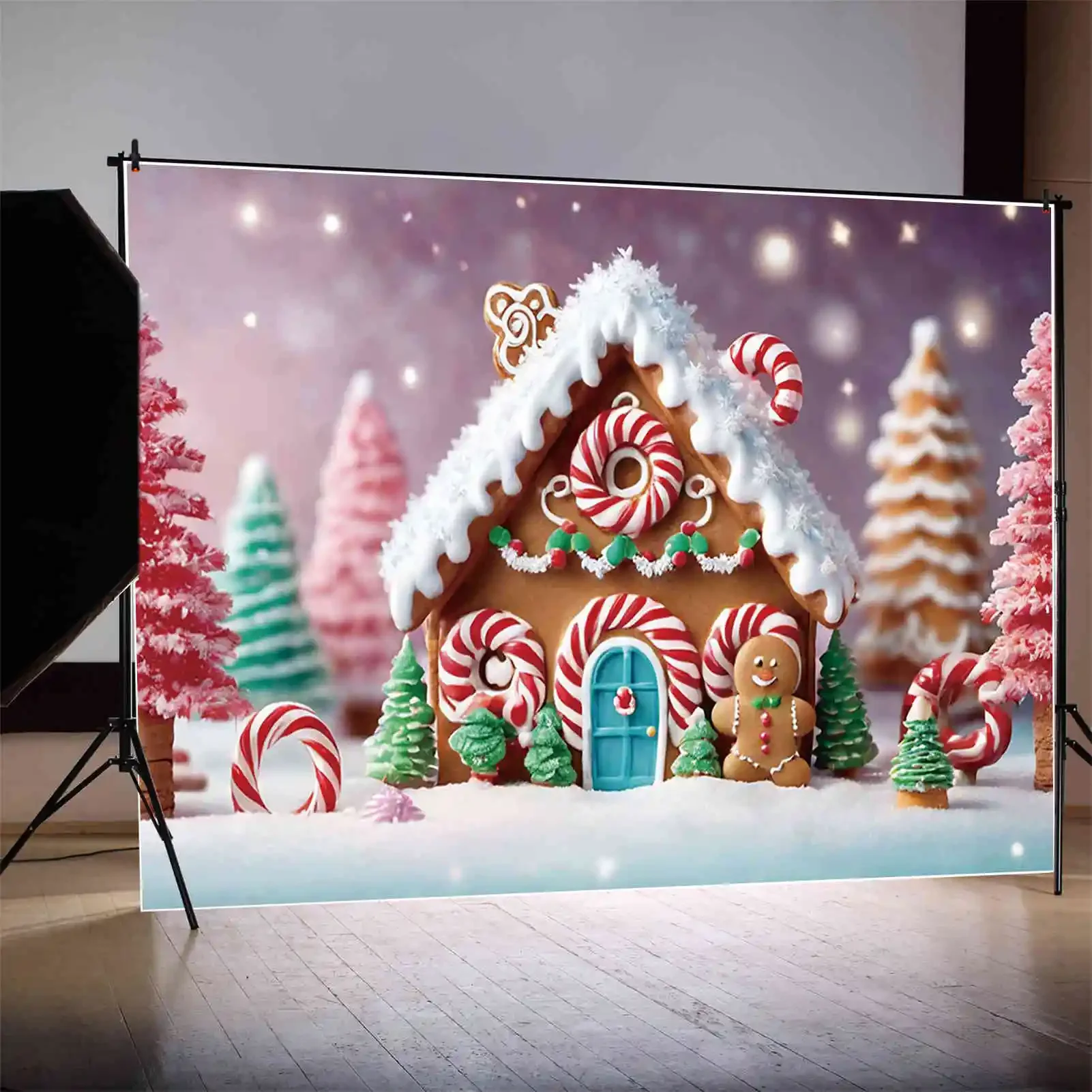 MOON.QG Christmas Gingerbread House Photography Backdrop New Year Photo Background Candy Land Home Studio Photo Shooting Props