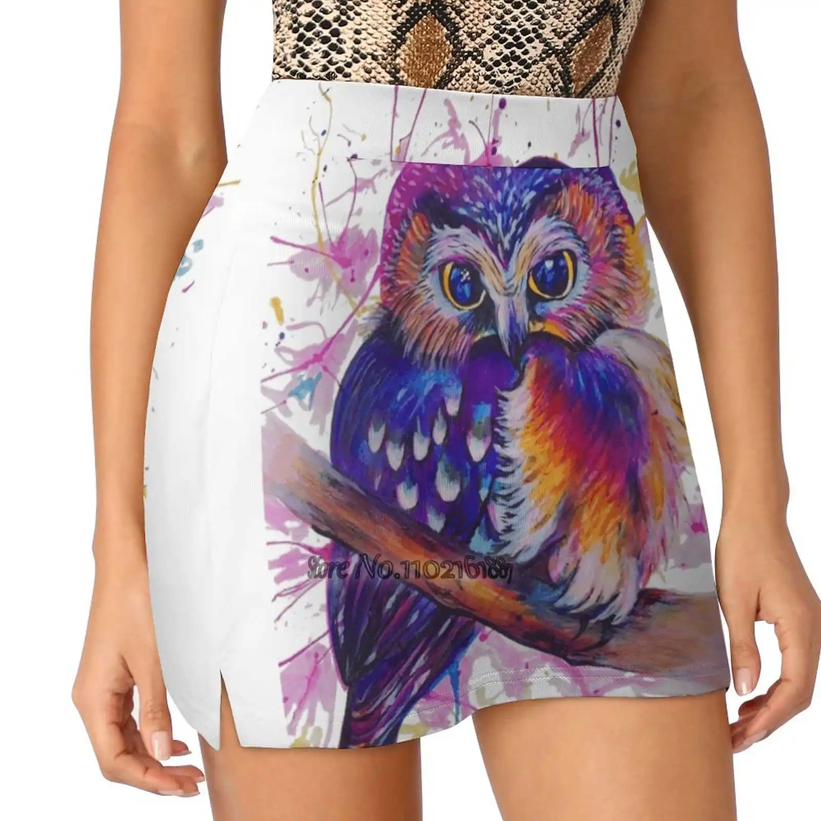 

Twinkle Night Owl S-4Xl Tennis Skirts Golf Fitness Athletic Shorts Skirt With Phone Pocket Owl Colourful Owl Multicoloured Owl