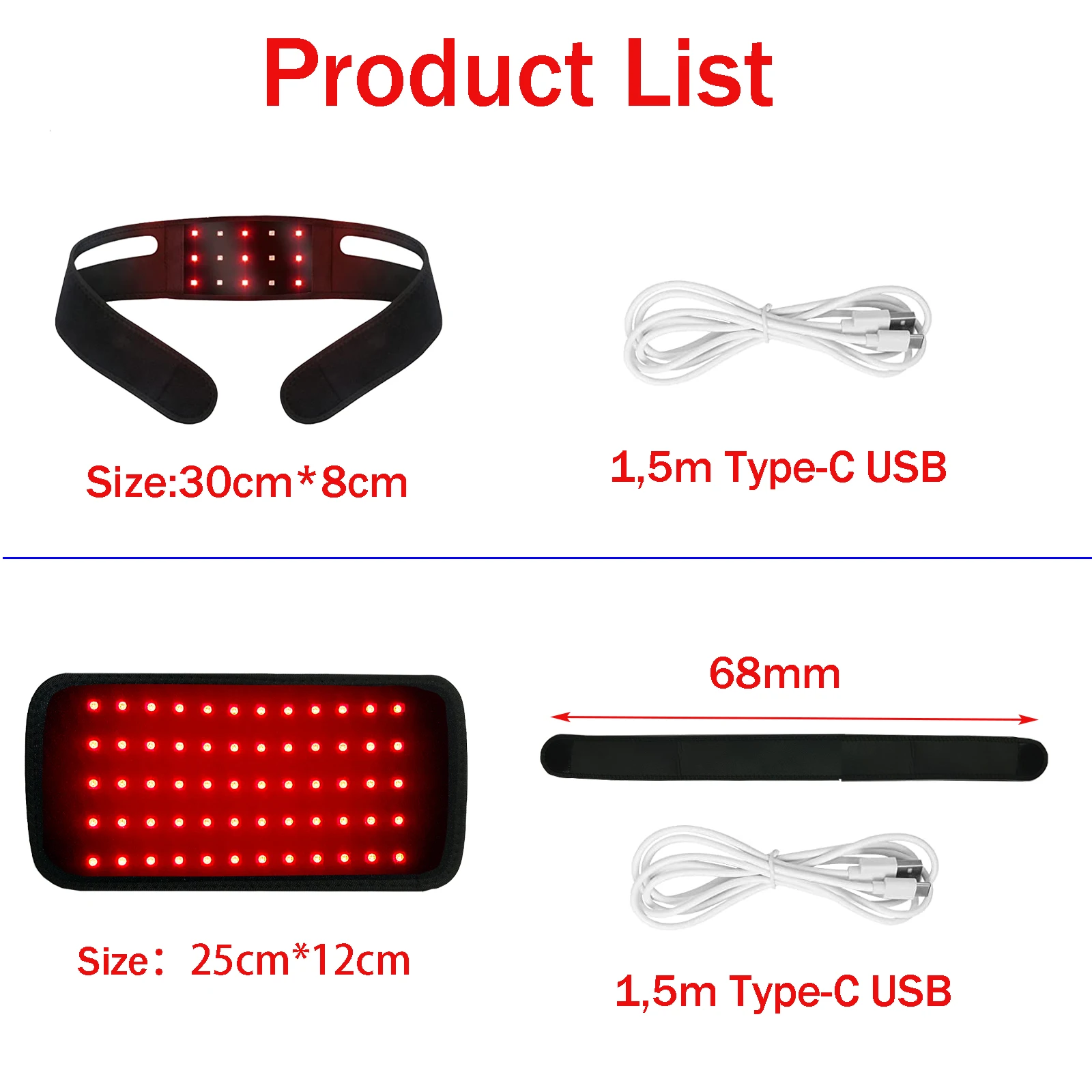 Red Light Therapy Infrared Therapy  Belt Chin Strap Wearable Laser Lipo  Pain Relief For  Neck Waist, Knees, Arms, Wrists