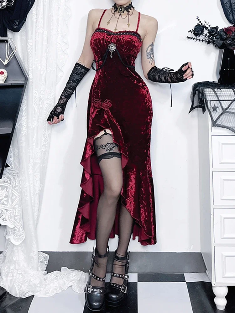 Gothic Ghost Red Velvet Dress AltGoth Mall Goth Red Velvet Dress Women Aesthetic Fairycore Spaghetti Strap Gothic Ghost Red Velvet Dress AltGoth Mall Goth Red Velvet Dress Women Aesthetic Fairycore Spaghetti Strap