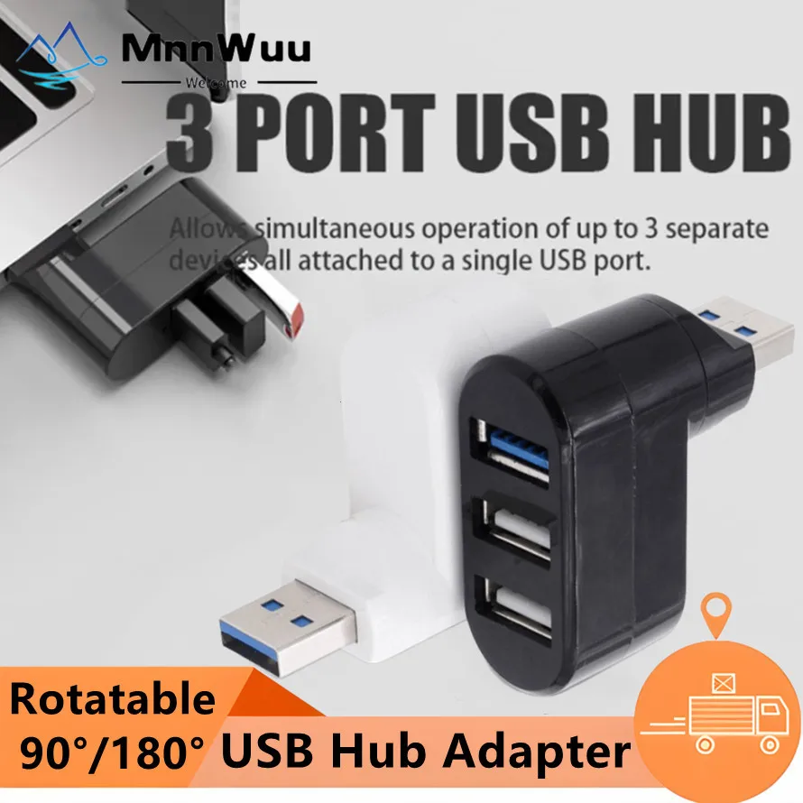 

180 ° Вращающийся 3-портовый USB-концентратор USB 3.0 2.0 HUB Высокоскоростная передача данных U-диск Разветвитель-расширитель Адаптер для ноутбука MacBook PC