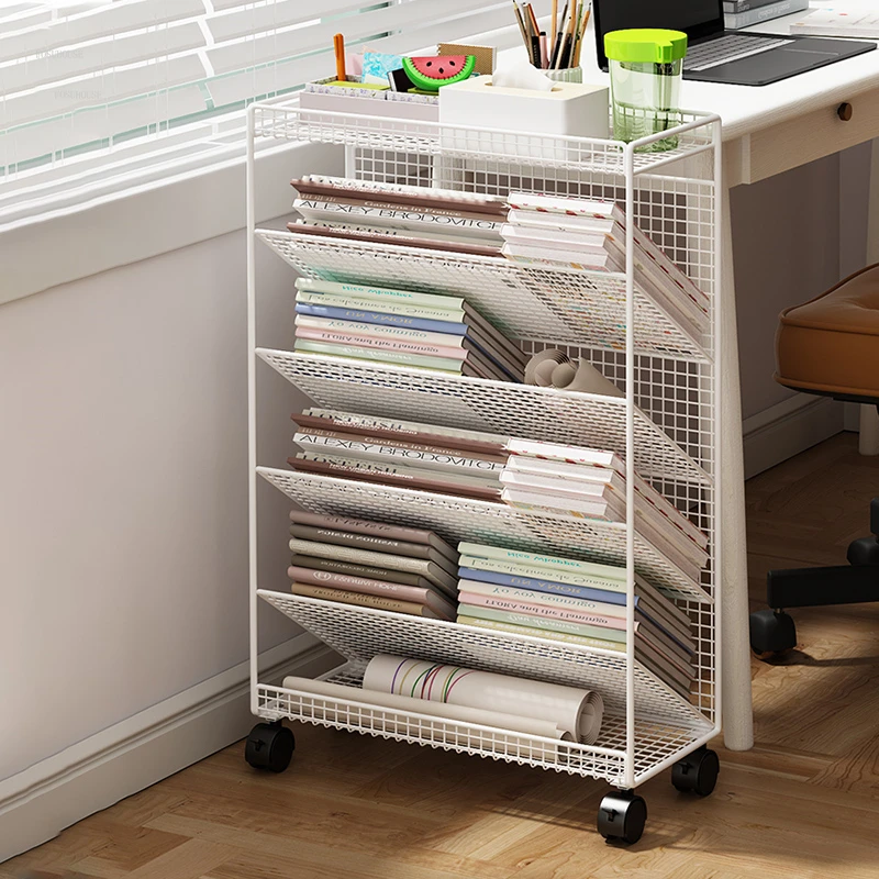 

Детские книжные шкафы Напольные полки Стол Простые детские передвижные книжные полки на колесиках для хранения книг Детская мебель