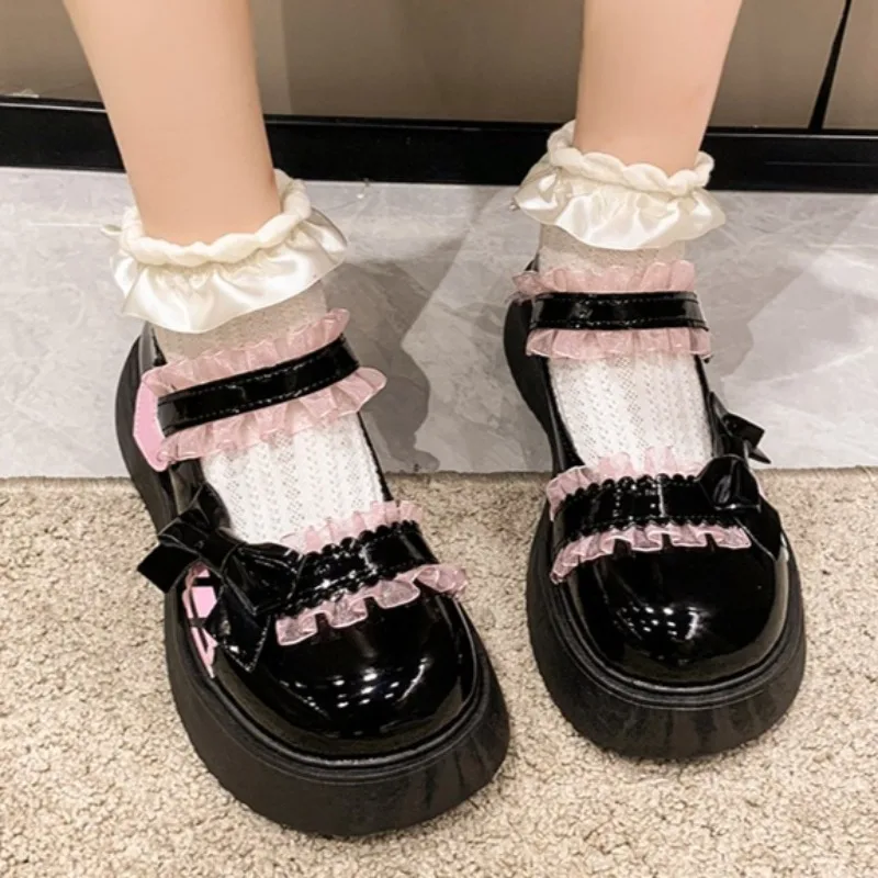 Petites chaussures en cuir Mary Jane à nœud doux pour femmes, nouvelles chaussures Lolita britanniques de printemps