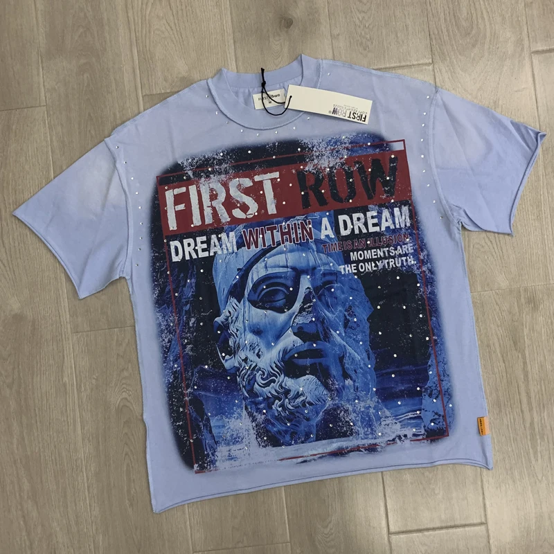 Streetwear Real Picture FIRST ROW T-shirt Top Loose Cotton American-style Poster Print Tee Hot Diamond Short Sleeve