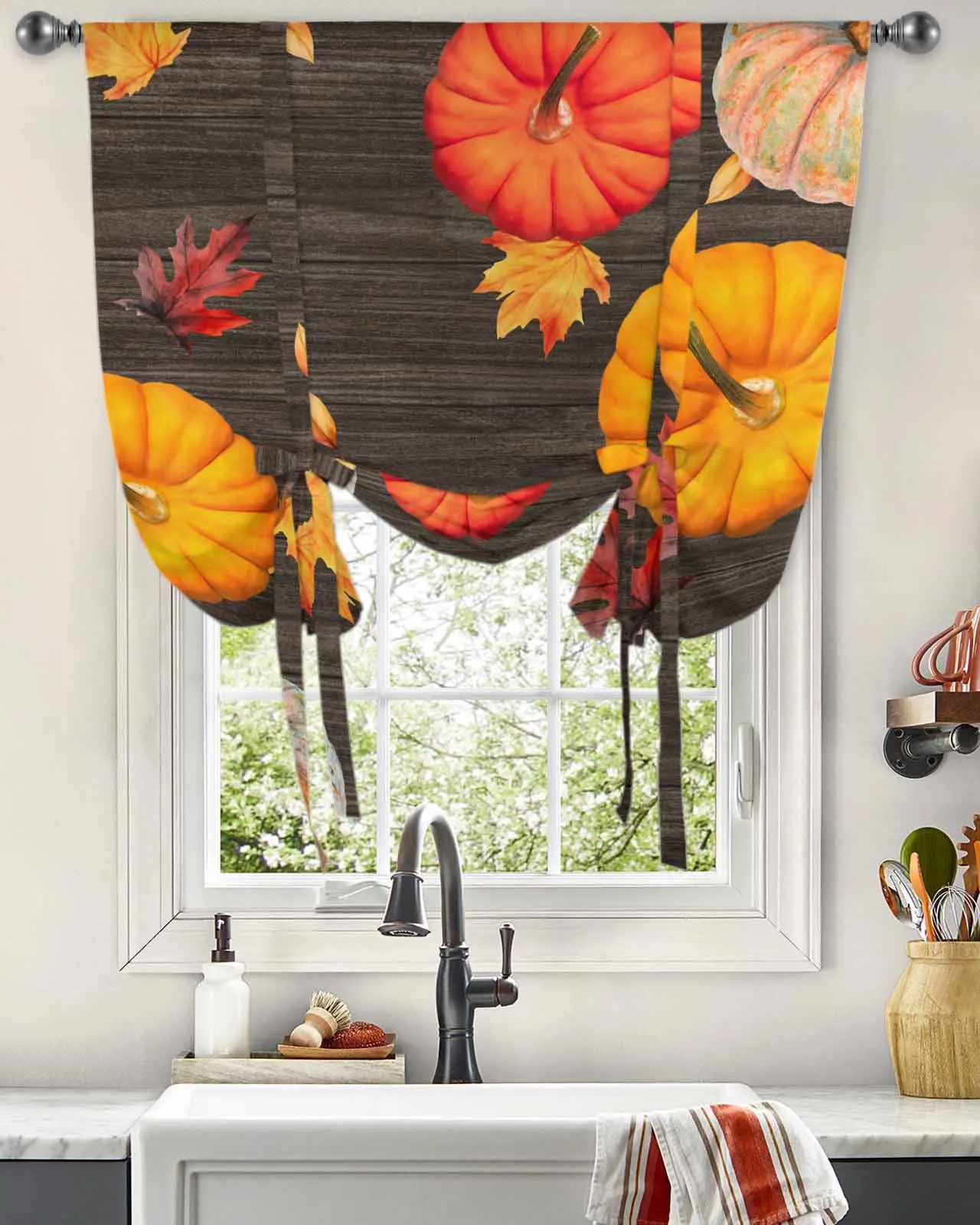 

Осенняя оконная занавеска с имитацией кленового листа и тыквы, римские занавески для гостиной, спальни, балкона, кафе, кухни