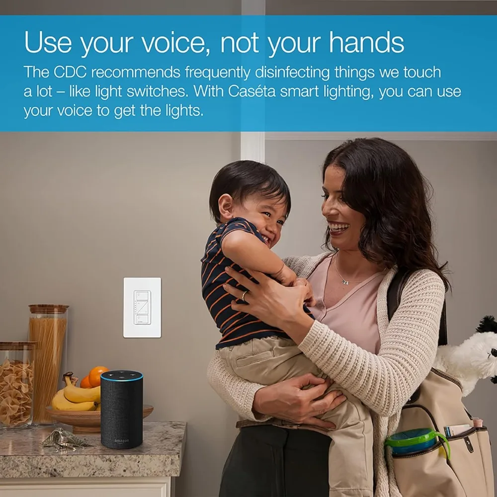 مفتاح خافت ذكي أصلي من Caseta (Lutron Smart Hub مطلوب)، لأضواء LED، 150 وات، أحادي القطب/3 اتجاهات، لا يتطلب محايدًا