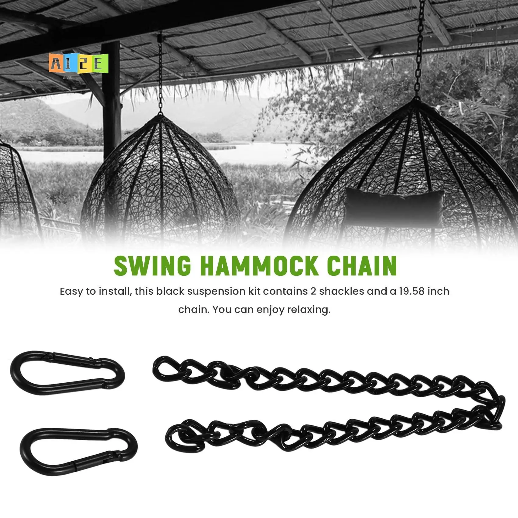 

A12E-Steel Hanging Chair Chain With 2 Carabiners, Heavy Duty Porch Swing Hammock Chain Kit,For Hammock Swings(66Cm)